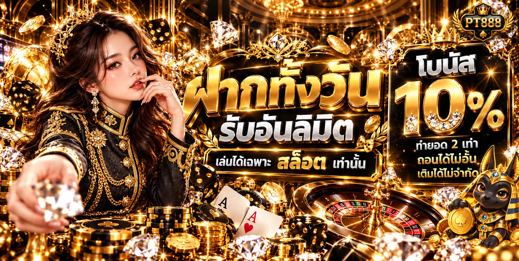 โบนัสสล็อต PT888 พร้อมตัวละคร Anubis สีทอง